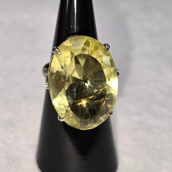 Vintage Oval Cut Yellow Gemstone Ring With Intricate Silver Band Design HS137 - Picture 13 of 16